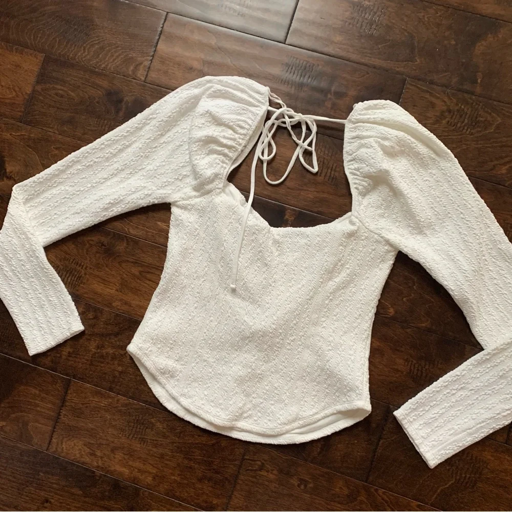 Free People White Long Sleeve‎ Top Size Large